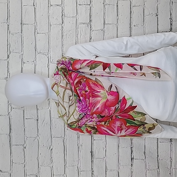 Gottex Vintage Floral Silk Crêpe de Chine Square Scarf in Pink/Green/Ivory